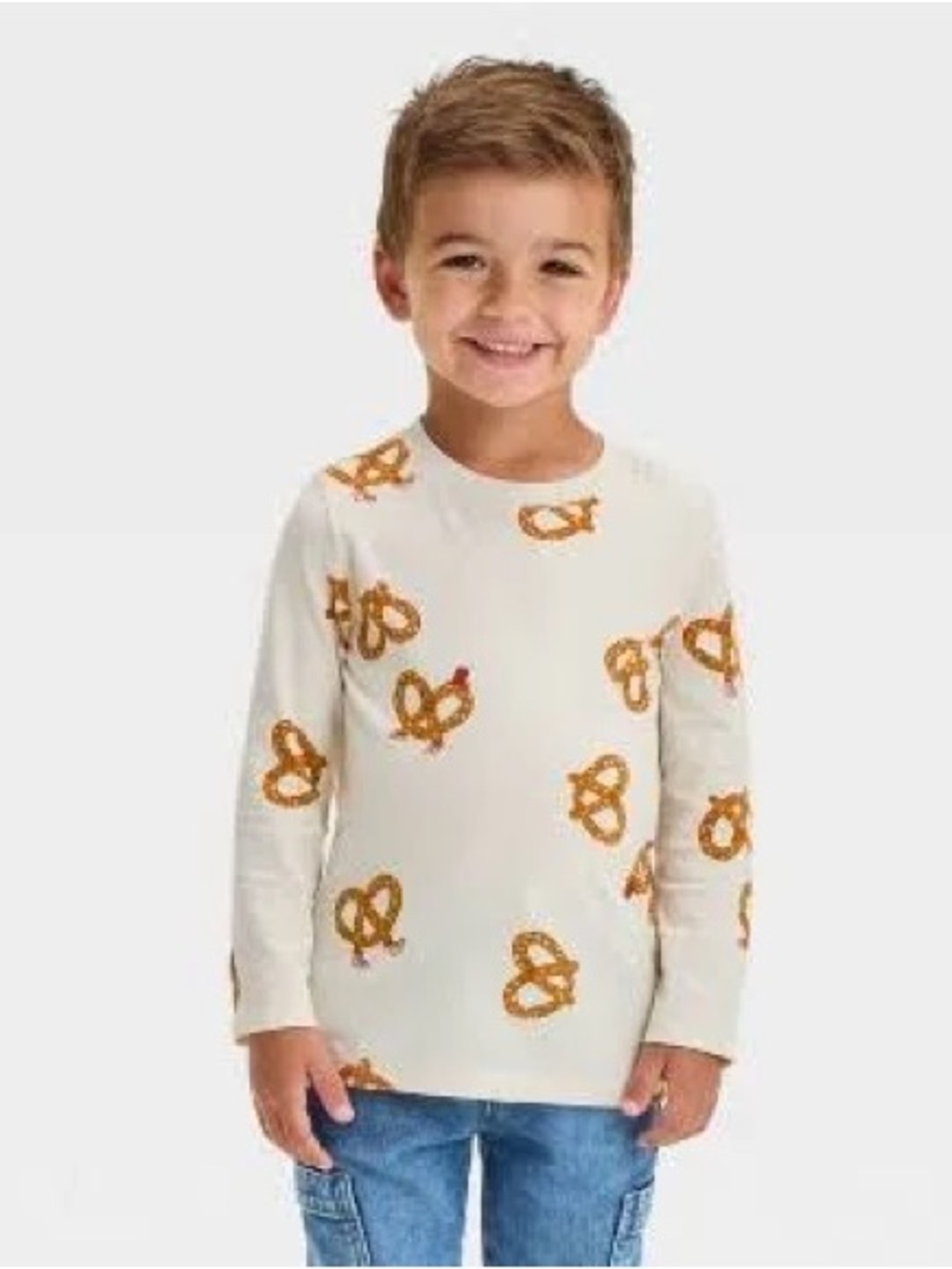 Cat & Jack Cream Long Sleeve Tee with Pretzel Print